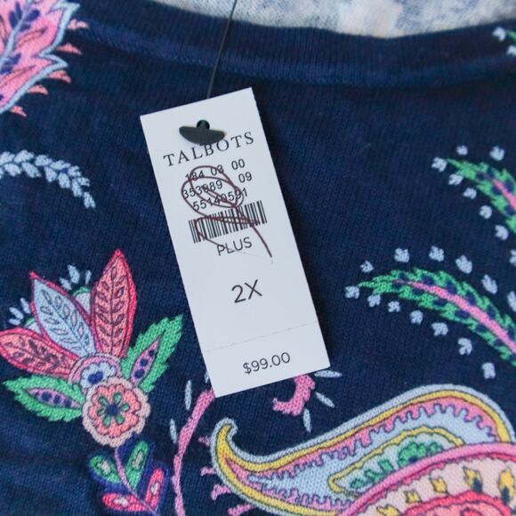 NEW Talbots Shadow Paisley Print Crewneck Sweater Size 2X Cotton Navy Blue - Picture 5 of 10